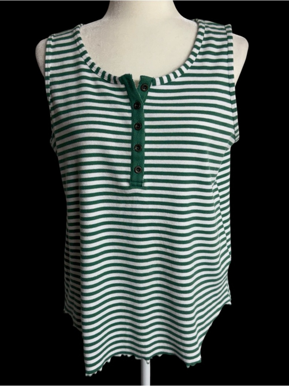 Jane and Delancey Sleeveless Striped Button Curved Hem Tank Top